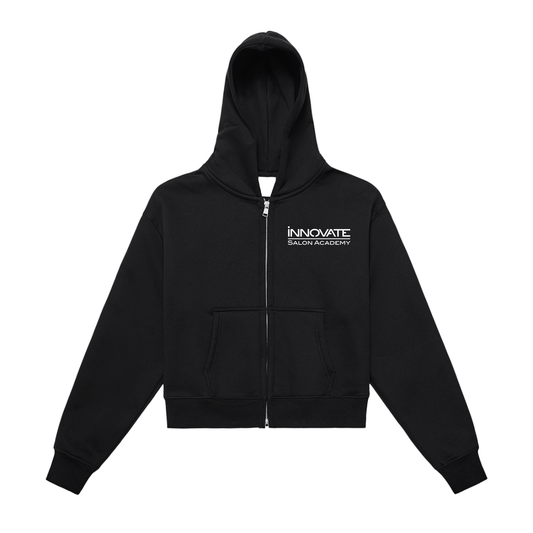 Fleeced Zip-Up Cropped Hoodie