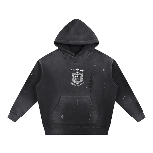 Vintage Washed Frayed Fleece Hoodie